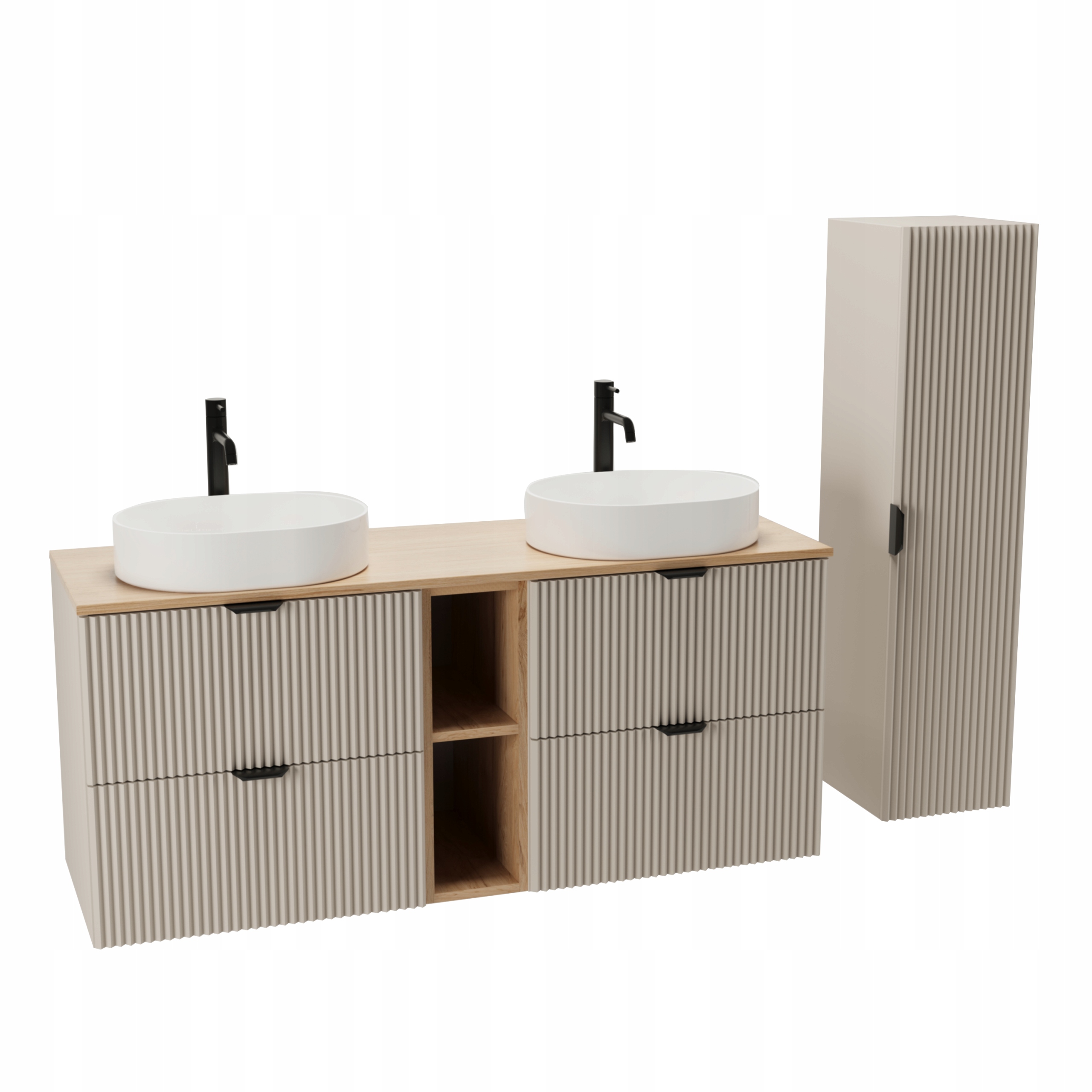 Sada: skříňka s regálem 140 cm a sloupek Kašmír/Ořechová deska, regál Willy