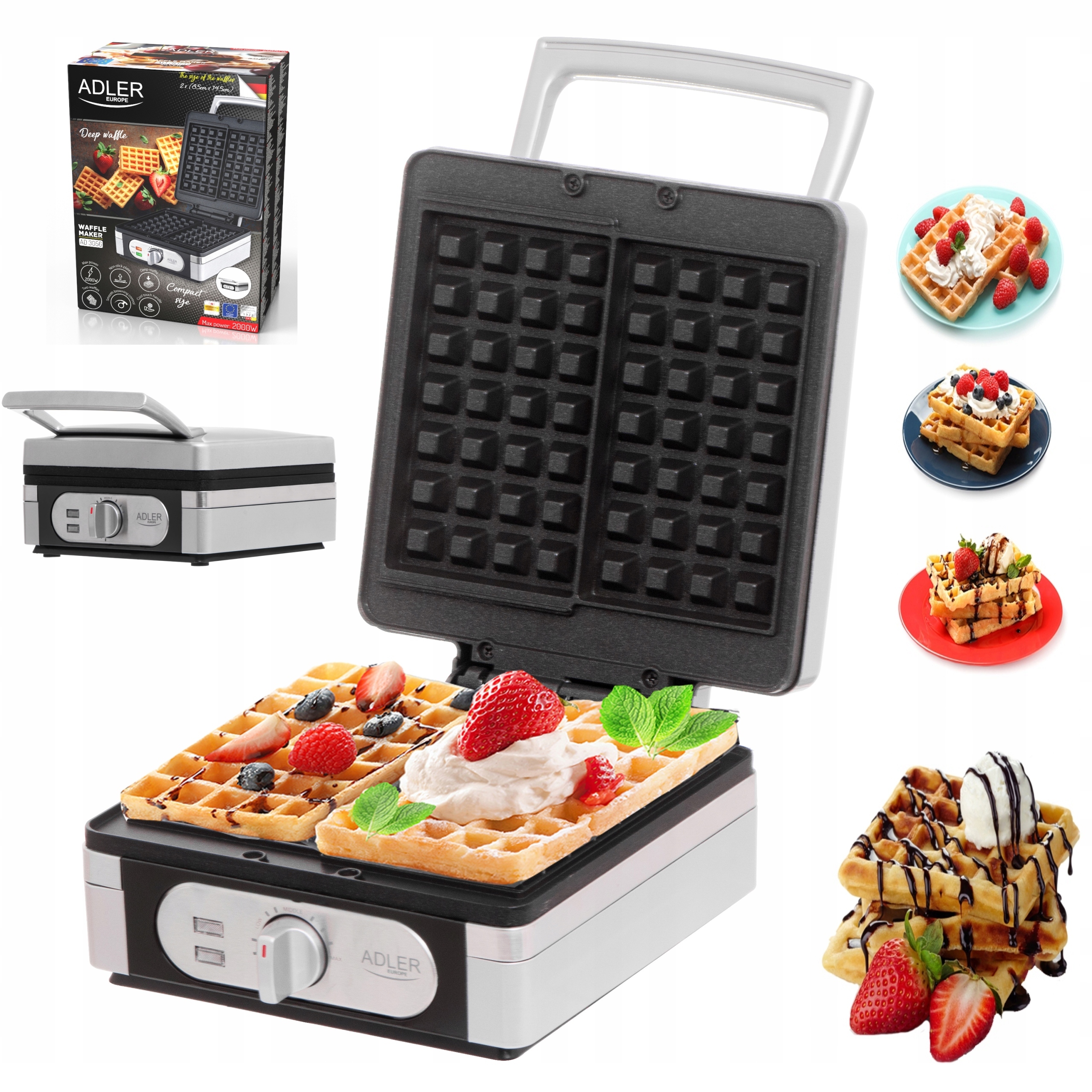 GOFROWNICA 2000W XXL 2 CHRUPIĄCE PUSZYSTE GOFRY XXL DUŻA SOLIDNIE WYKONANA EAN (GTIN) 4051363773632