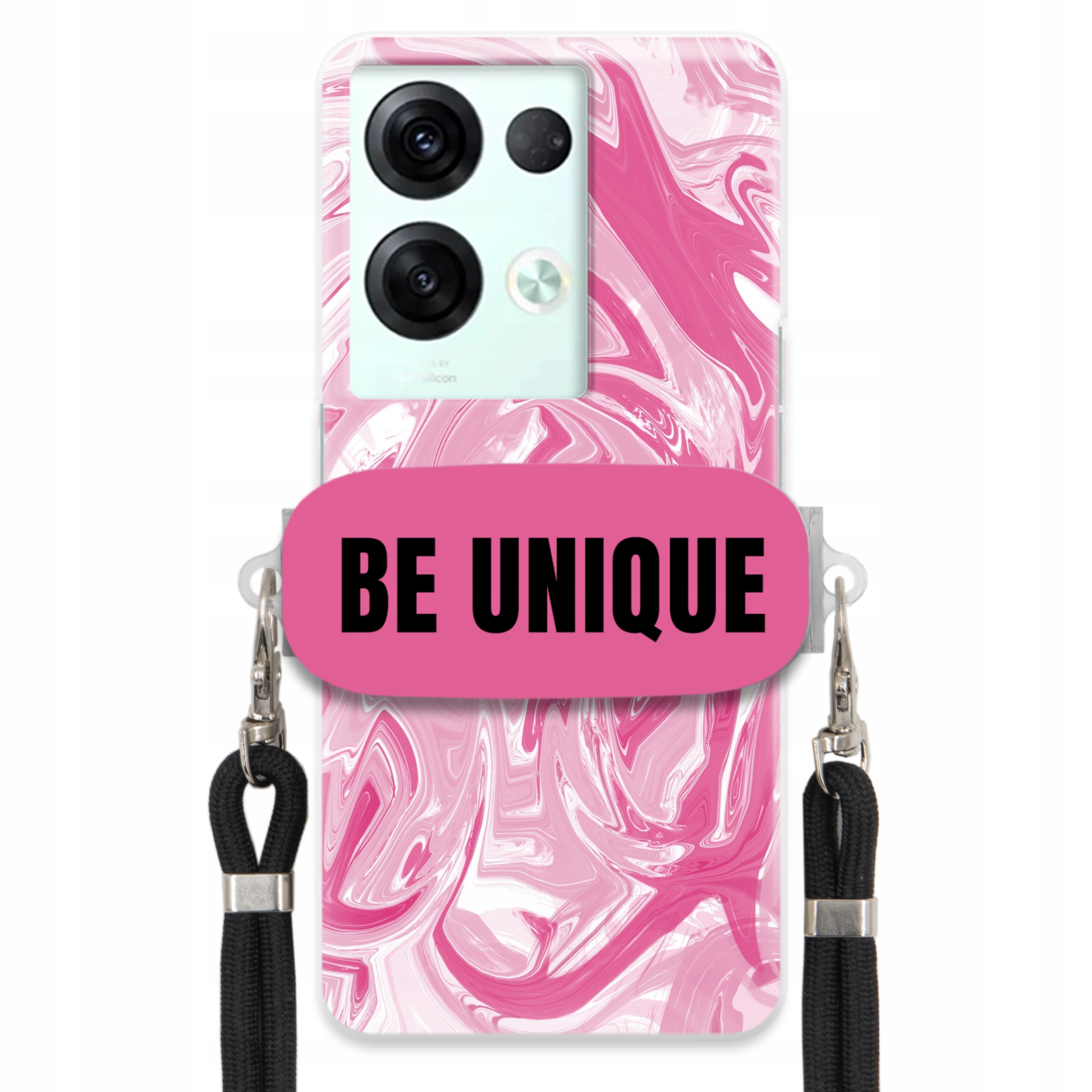 Puzdro pre Oppo Reno 8 5G Upevňovacia šnúra Čierna Ružová Mramor Be Unique