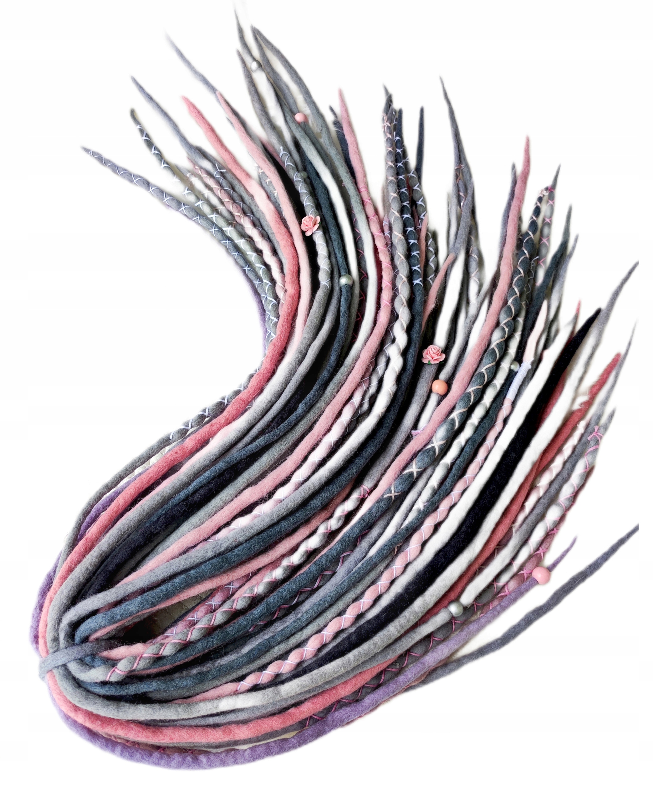 Vlněné pastelky Dredy, šedé růžové, Pastelový Kouzlo, 40 kusů