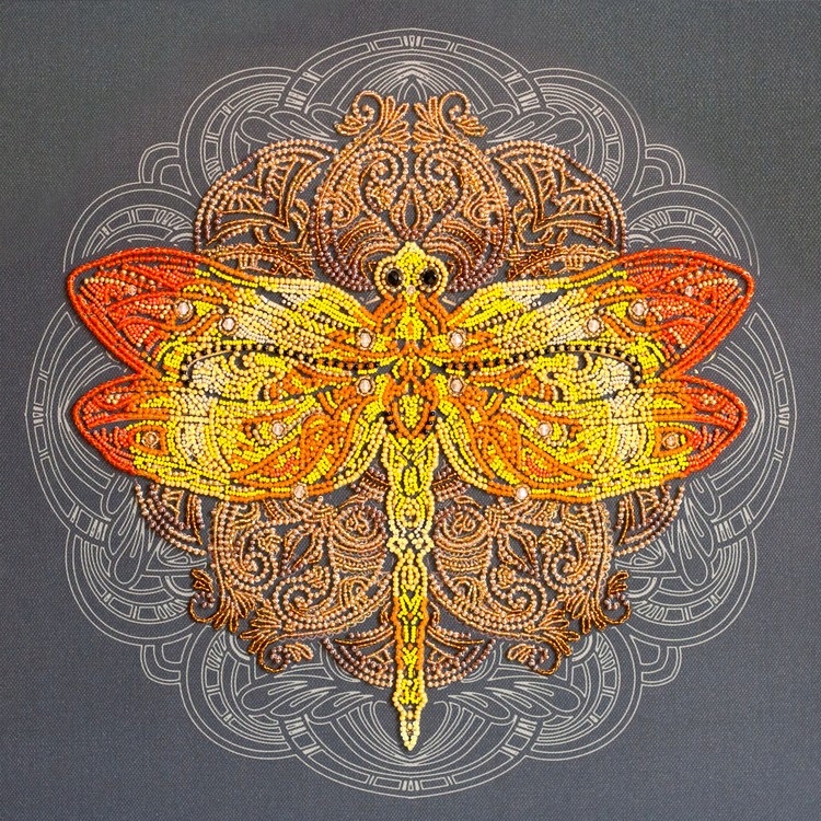 Korálková výšivka Sada s korálky Safírová vážka