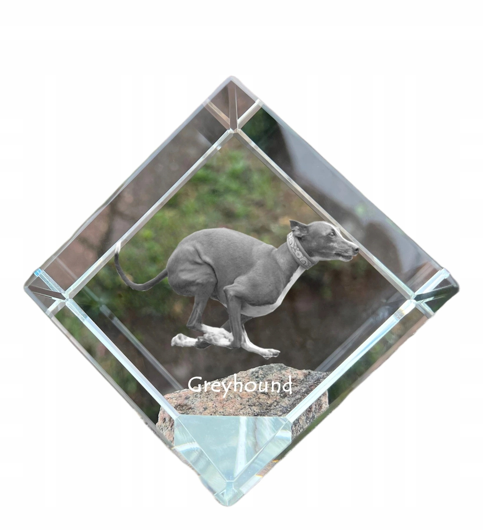 Greyhound krištáľová kocka s fotografiou psa, ozdoba na stôl, tlačidlo