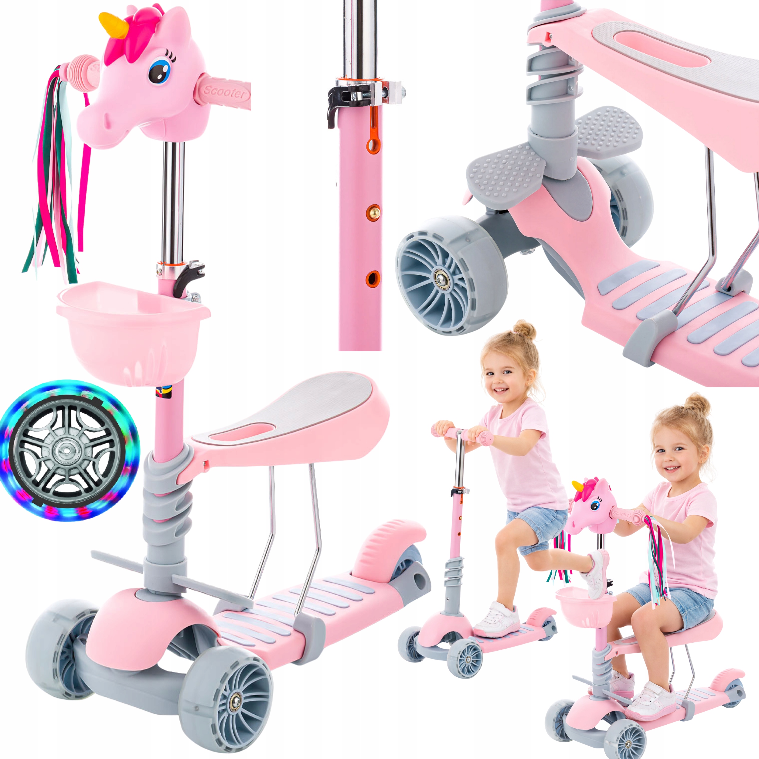 Hulajnoga dla dziewczynki Balansowa Trójkołowa Jednorożec Jeździk koła Led