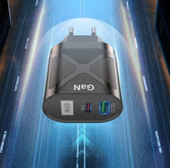 Szybka ładowarka sieciowa 65W USB, PD 3.0 (USB-C) Kolor czarny