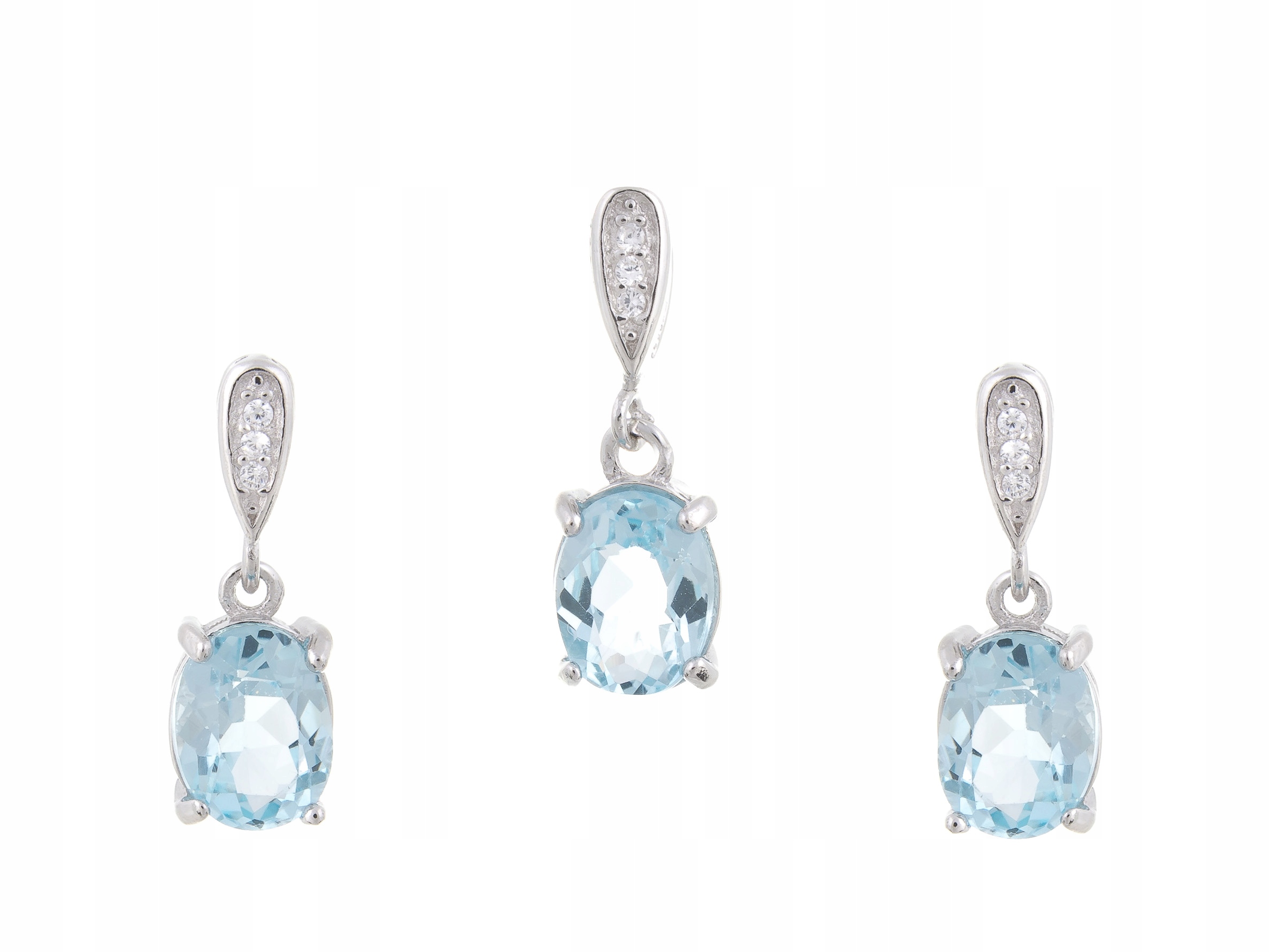 Stříbrný Rhodiovaný Komplet Sky Blue Topaz Přírodní Dárek