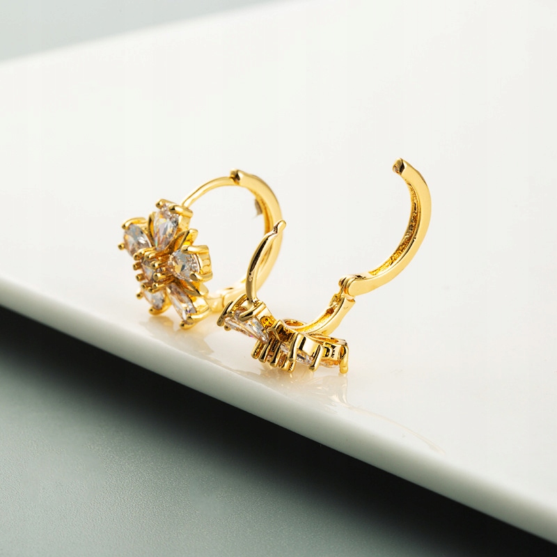 Kolczyki Złote Kwiaty Kwiatki Cyrkonie 16mm Materiał Inny