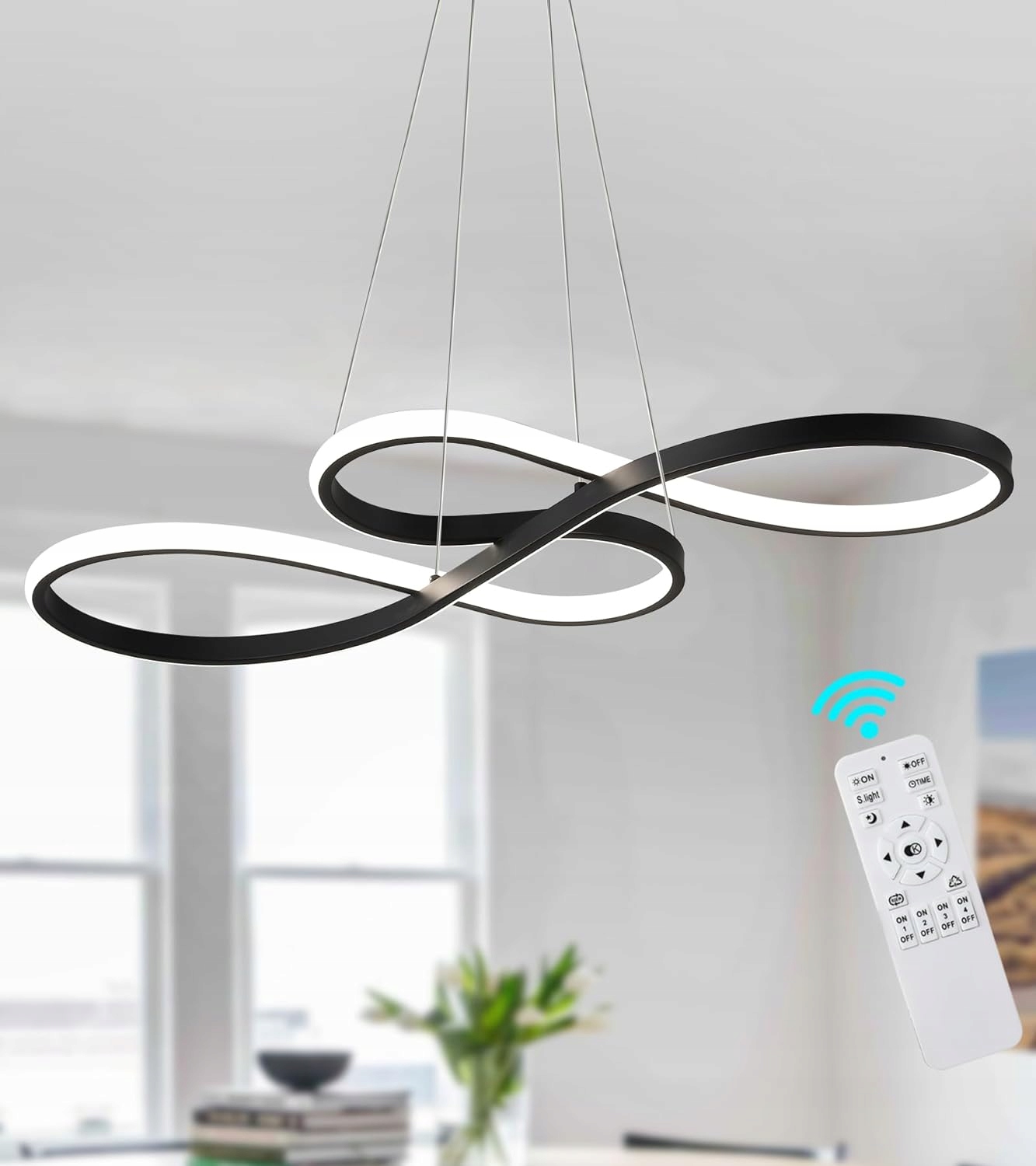 Stropní svítidlo černé lustr Led loft do kuchyně stmívatelné dálkové ovládání 52W