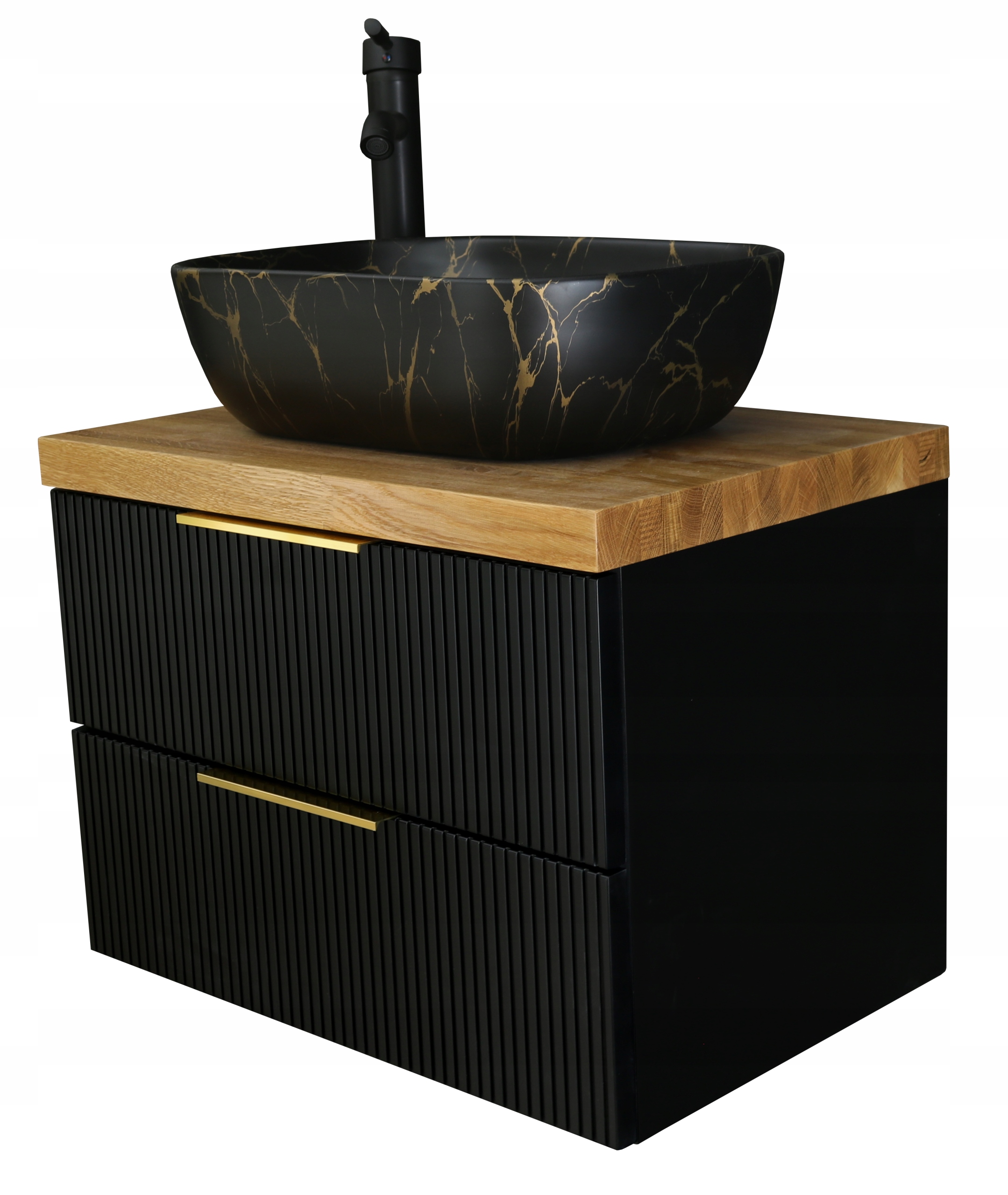 RYFLOWANA SZAFKA POD UMYWALKĘ 80 CM | BLAT DĄB | CZARNY LAKIER MAT | MDF Kod producenta DIABLO 80 - MEBLICO.COM