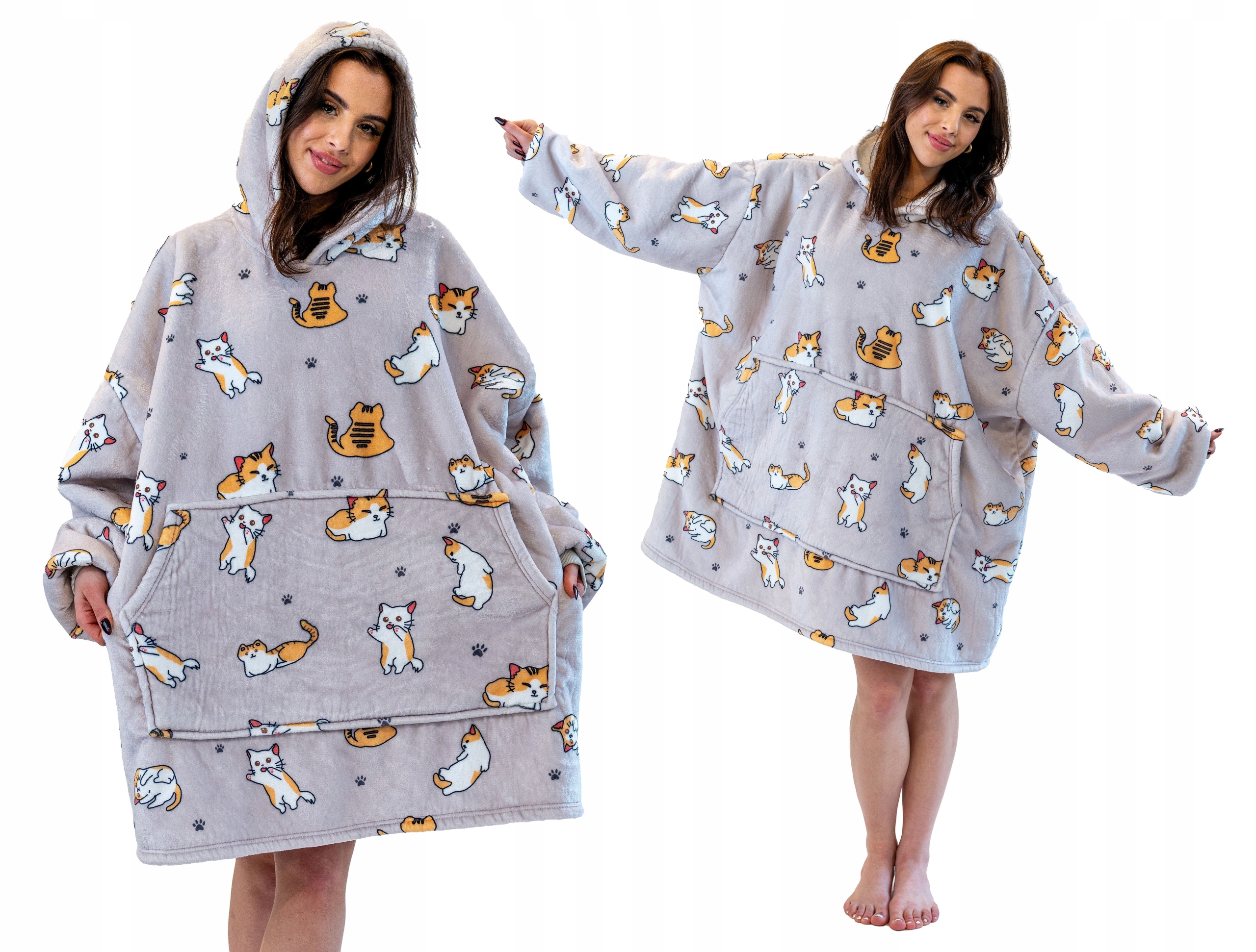 Koc Bluza Gruba Kocobluza Oversize Futrzak XXL Koty Kotki 460 Gsm Aż 1,3 kg