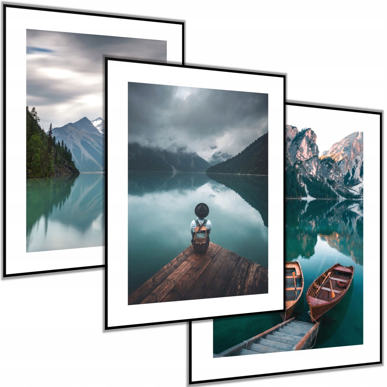 3 x Plakat Obraz Boho góry 70x100 zestaw turkus turkusowe do salonu Fiord