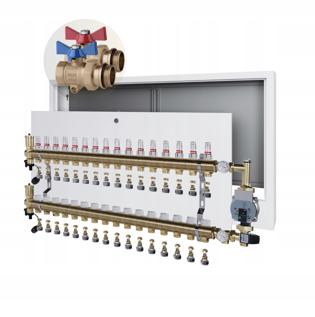 Rozdělovač podlahového vytápění 16 Skříňka Natynk+pex+kulový Ventil Pro