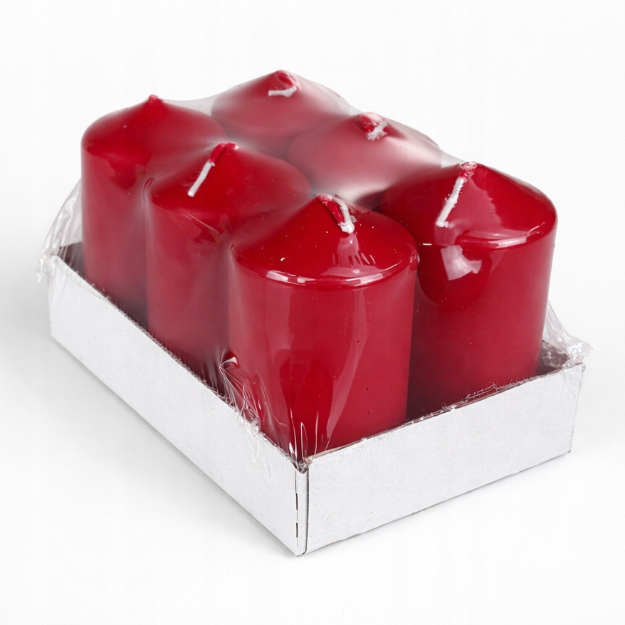 Świece ozdobne walec czerwony 6-pak, 9 cm, Ø 4,7 cm