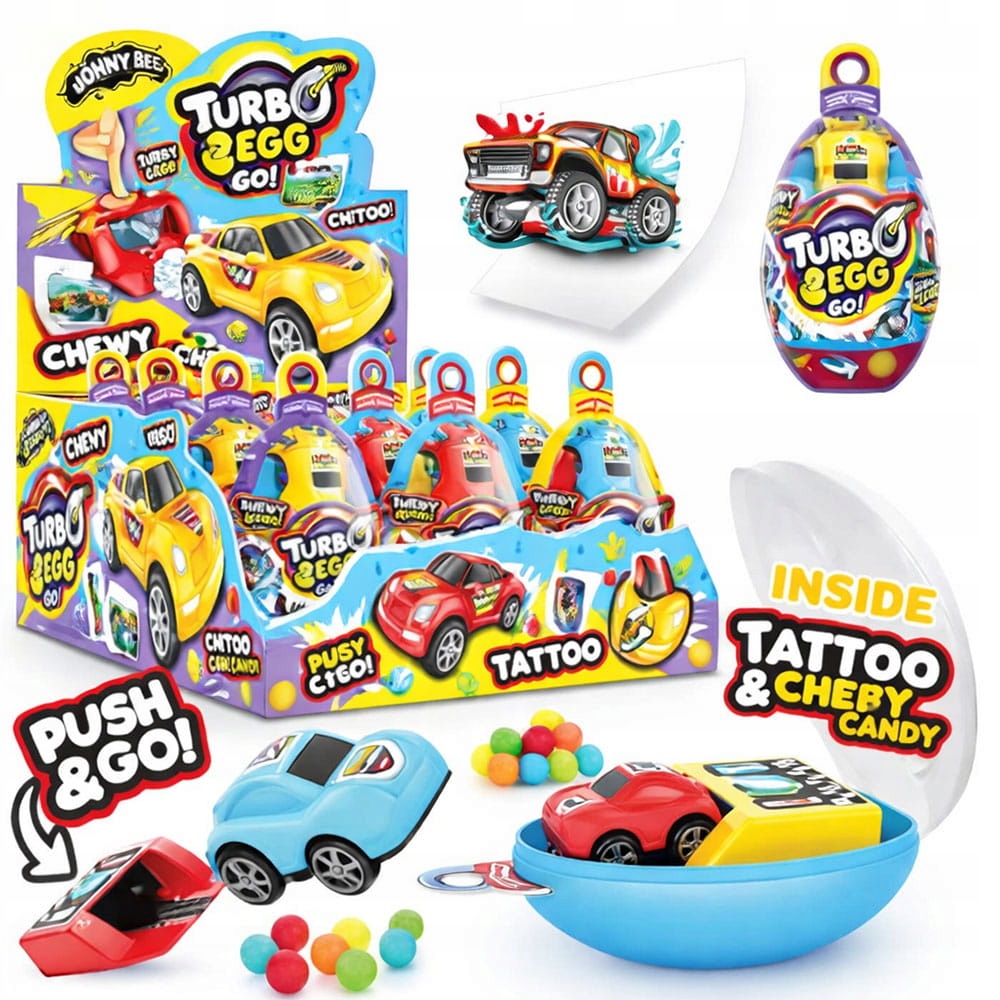 Levně Johny Bee Turbo Egg Bonbóny Vajíčko S Překvapením 3V1 (10 G) 12 Ks