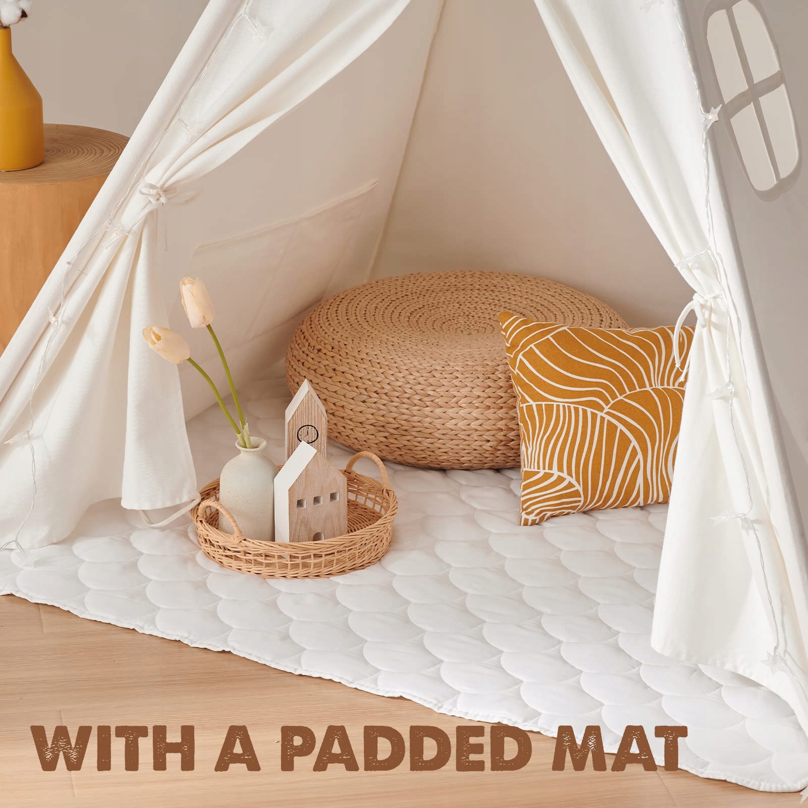 TINY LAND Tipi Namiot Dla Dzieci Z Matą, Światełkami I Torbą — miniatura 6