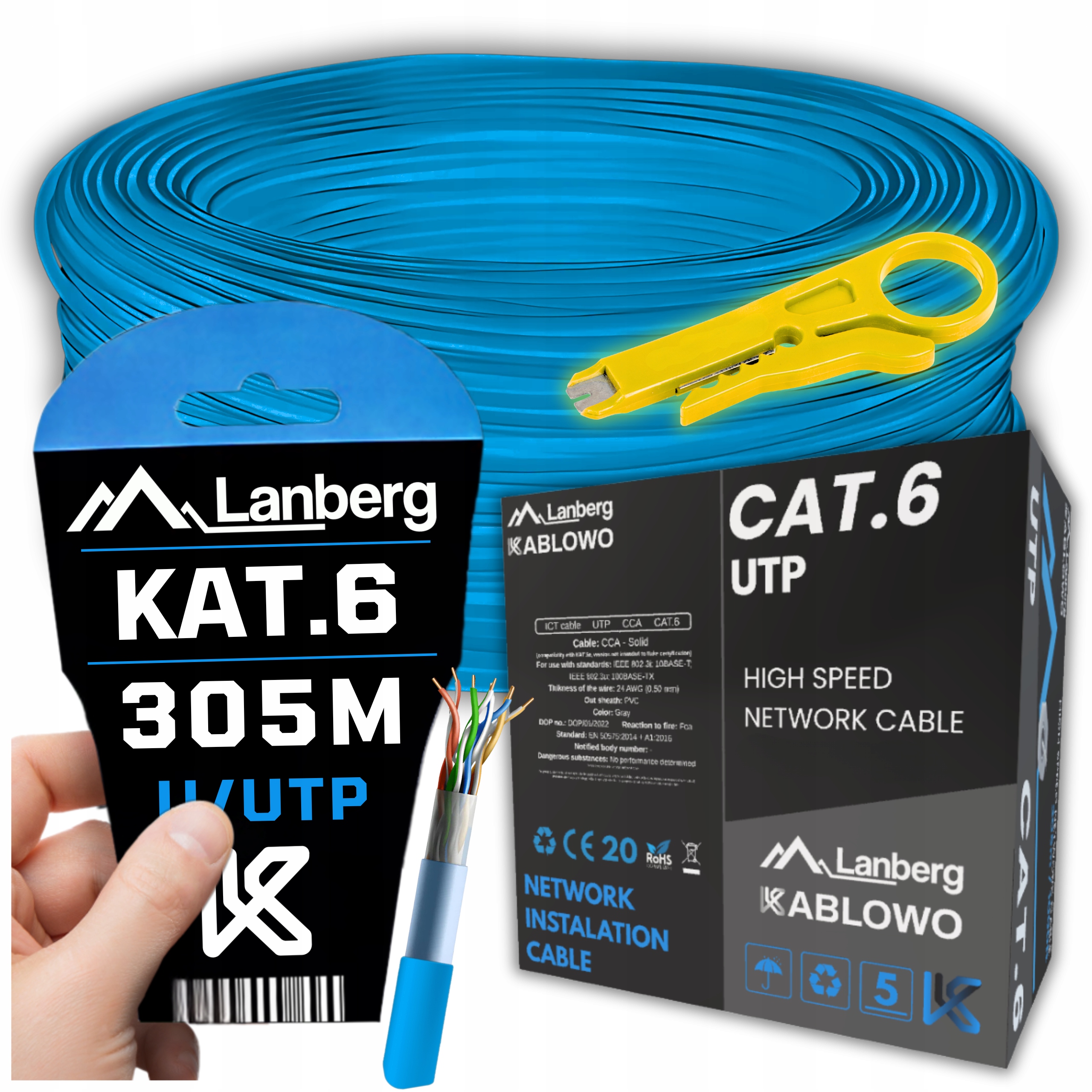 Kabel Sieciowy Skrętka Przewód Lan RJ45 Utp KAT.6 CAT.6 305M Szybki Lanberg