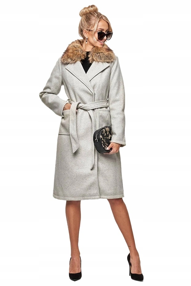 Kabát S Kožešinou Saskia Světle Šedý XL (42)