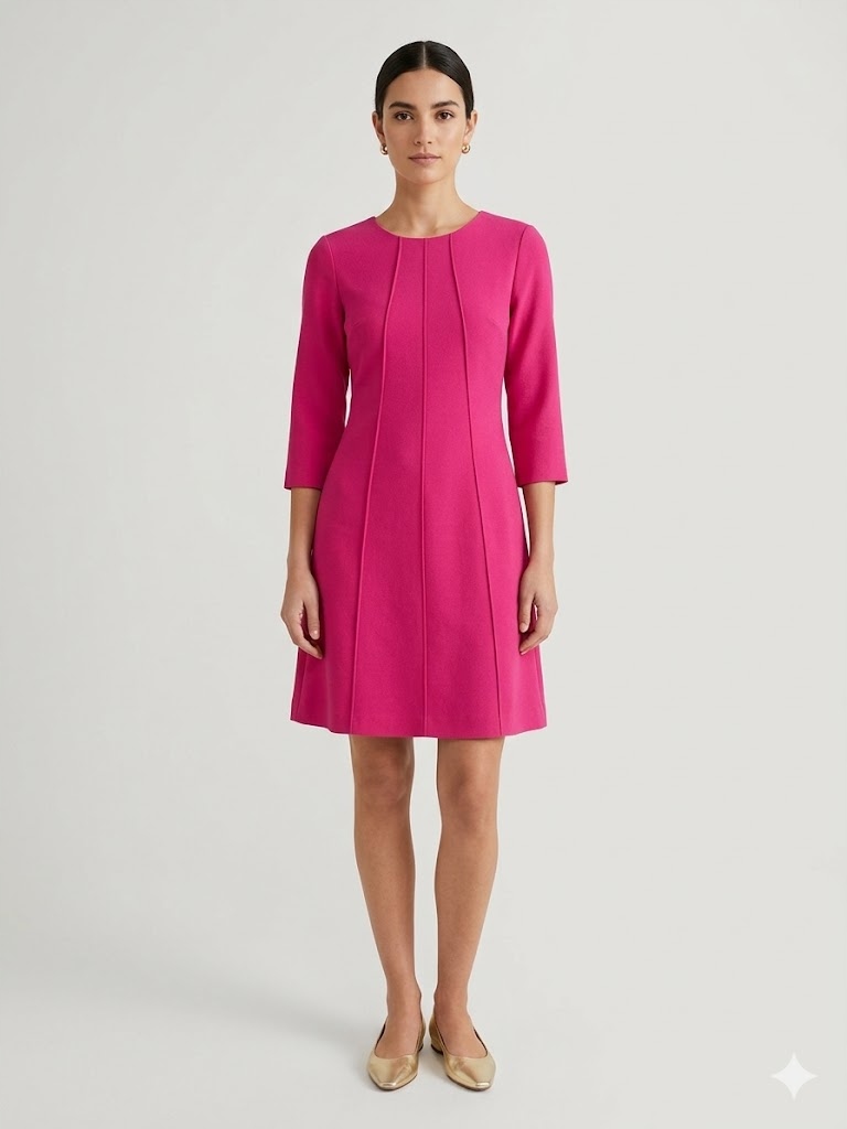 Milllau Růžová Jednoduchá Šaty S 3/4 Rukávem A Volánkami 40 6FA