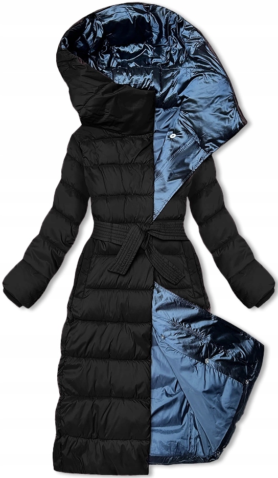 Prošívaná Dlouhá Bunda 7704 Černá XXL (44)