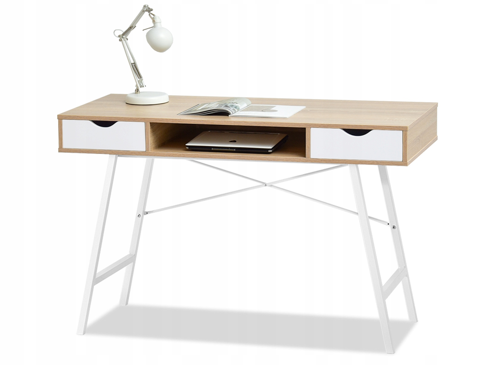 BIURKO LOFT SKANDYNAWSKIE KOMPUTEROWE SZUFLADY WHITE/DĄB SANOMA Głębokość mebla 48 cm