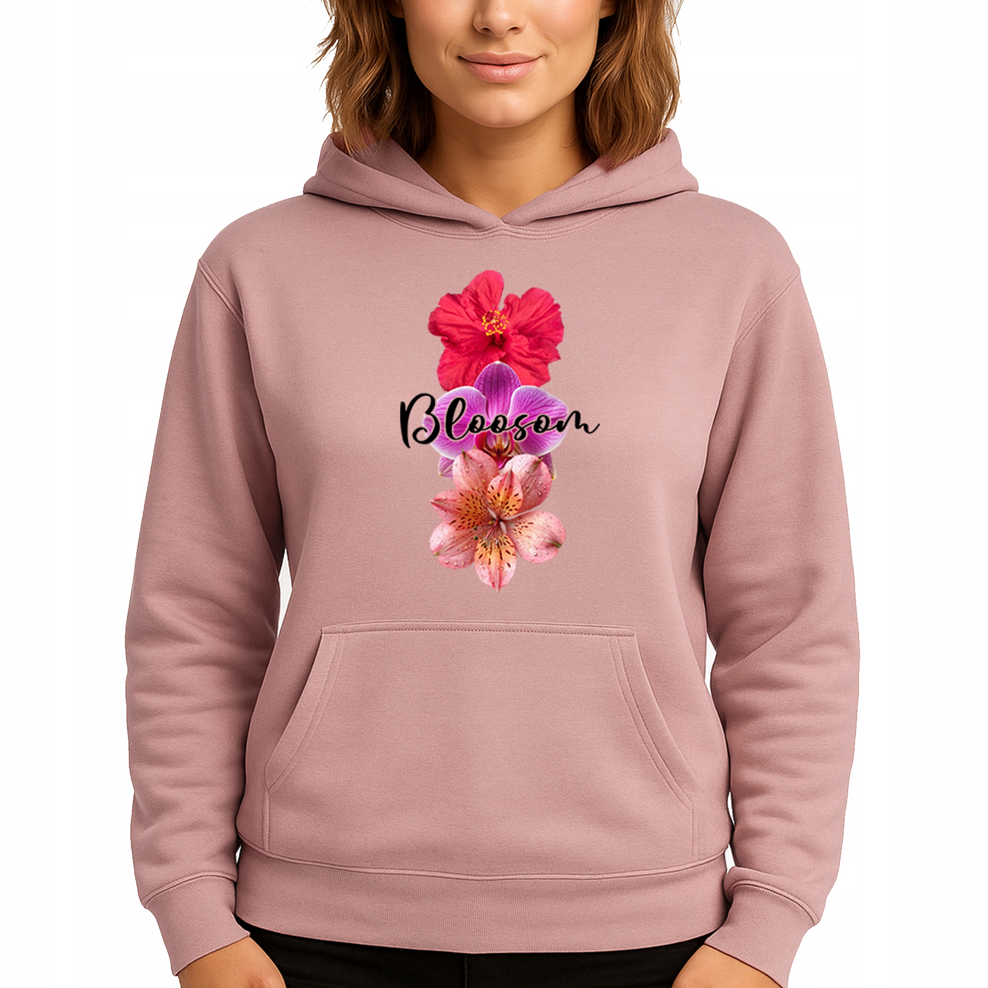 Mikina S Kapucí Hoodie Dusty Pink Bavlněná Módní Bloosom Vel S