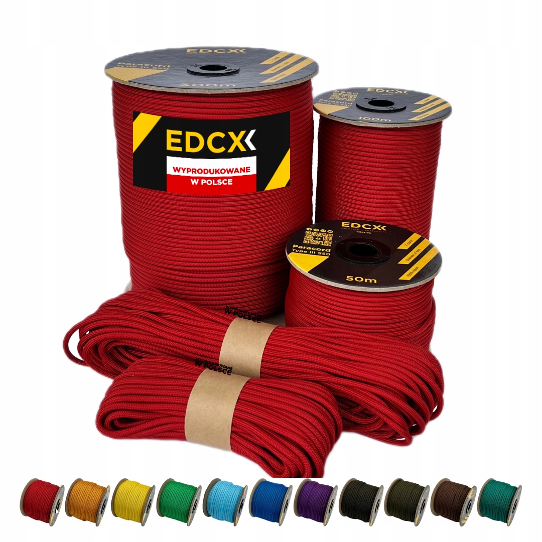 Linka Edcx 4mm Paracord 550 (Red, 30 m) Wyprodukowane w Polsce
