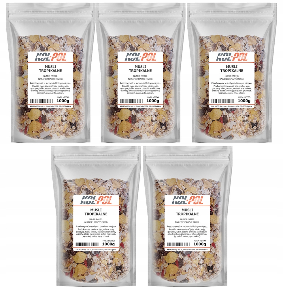 Levně Tropická Musli 5kg Přírodní snídaně zdravé vločky ovoce dieta Kol-Pol