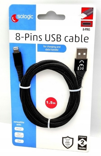 Usb kabel 8-pin Apple Lighting 1,5 m Sologic černý