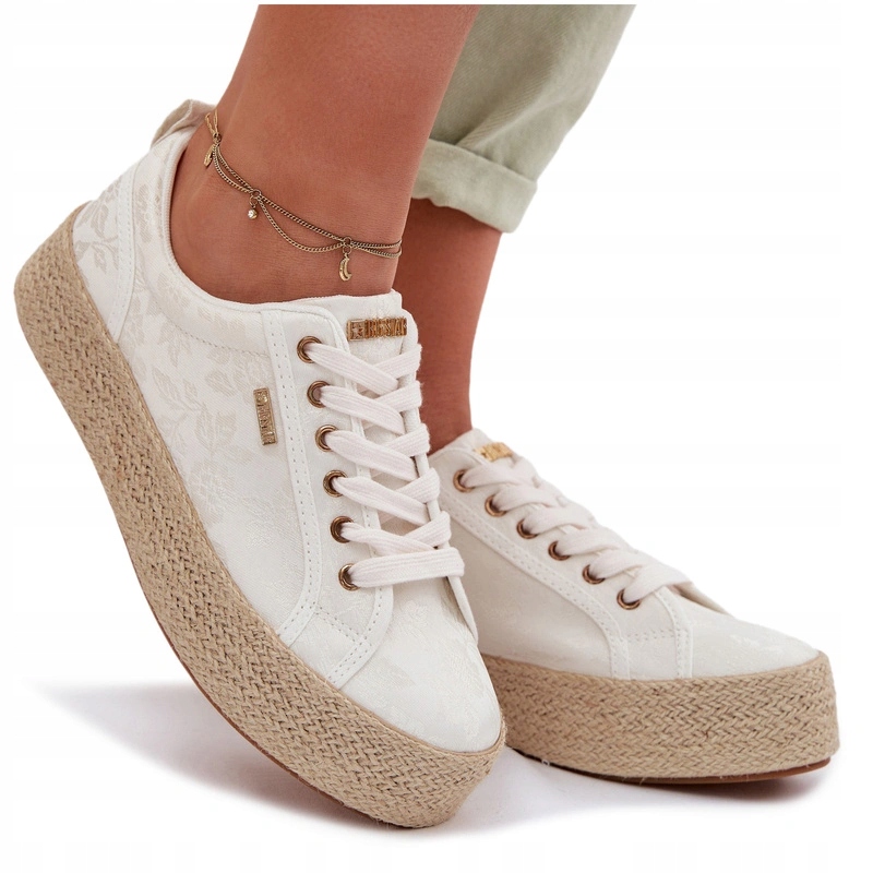Espadrilkové Tenisky Vzorované Na Platformě, Šněrovací, S Pleteninou Ecru, Velikost 38