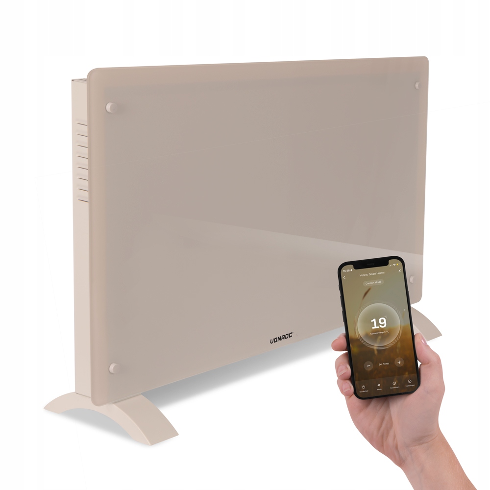 Luksusowy grzejnik elektryczny – Panel szklany – 2000 W – Beżowy Wifi