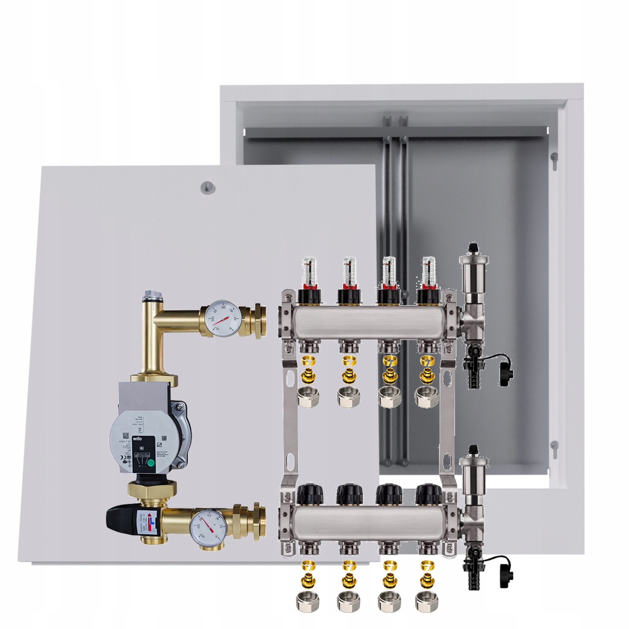 Rozdělovač podlahový nerez 4 s boxem Pumpa Wilo Spojky