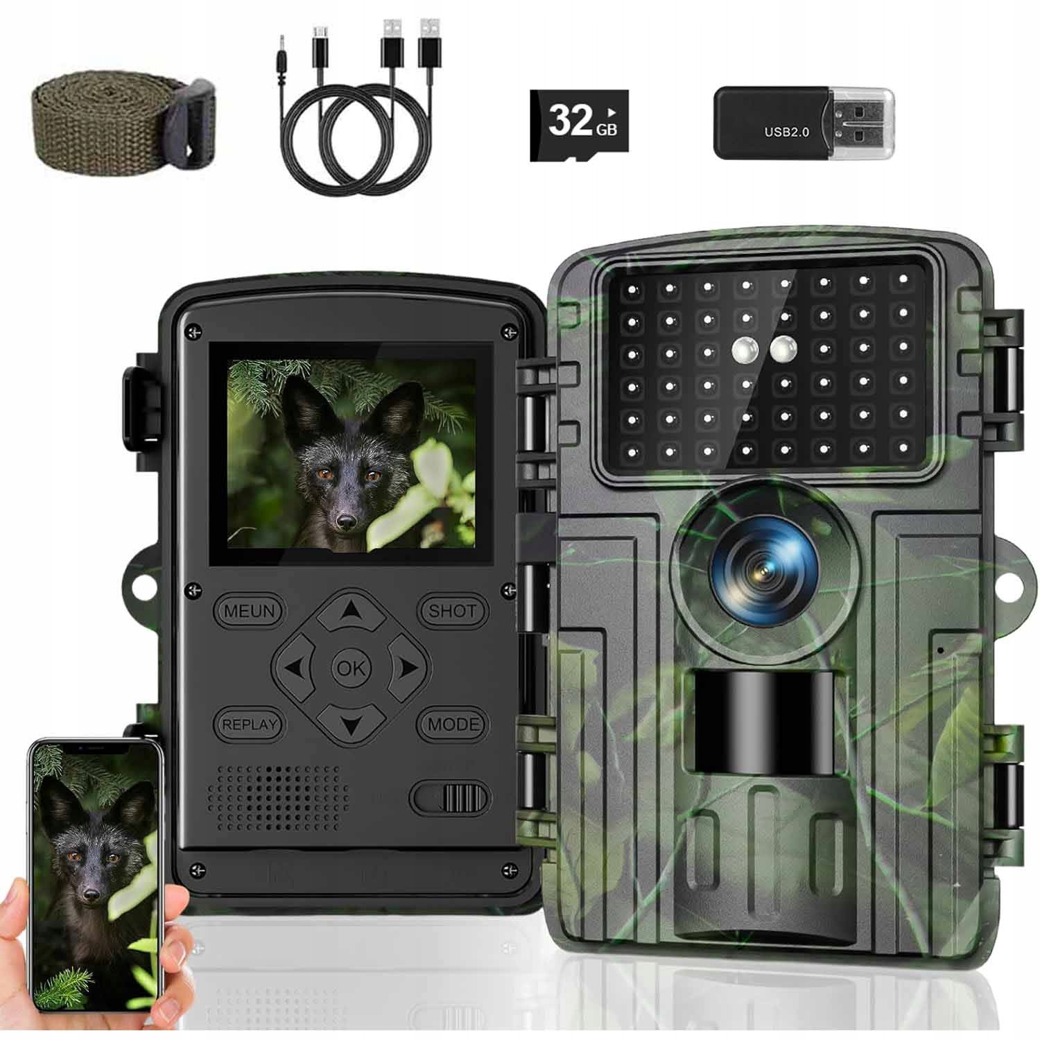 Fotopast Lesní Lovecká Kamera WiFi Ir 940NM Full Hd 4K 60MP Karta 32GB