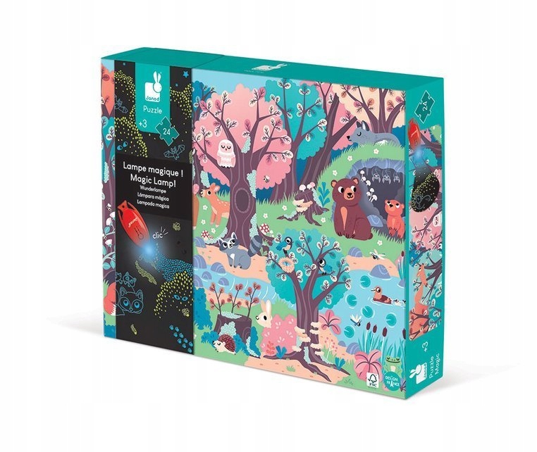 

Janod Świecące puzzle z mini-lampką Uv Las 24 3+