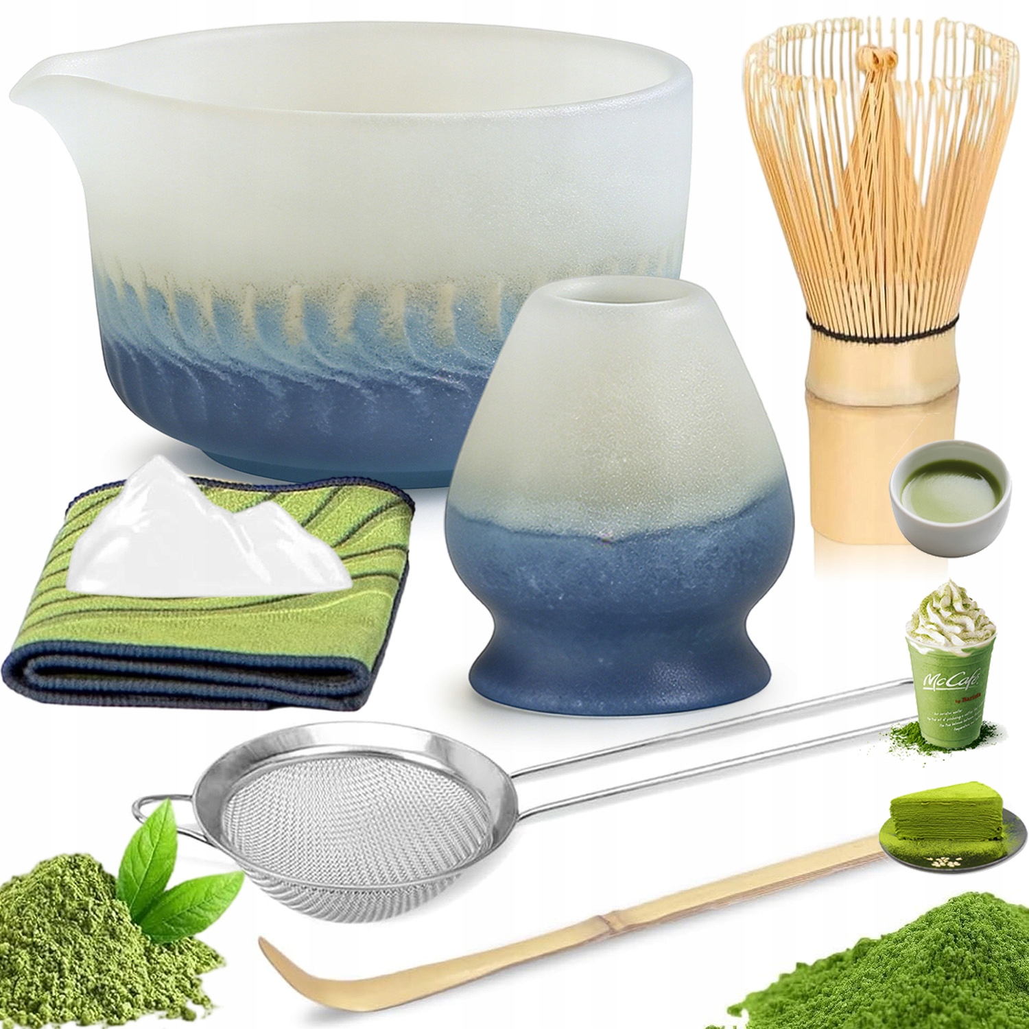 Matcha 7W1 Box 7-CZĘŚCIOWY Zestaw Do Matchy Miotełka Łyżeczka Podstawka