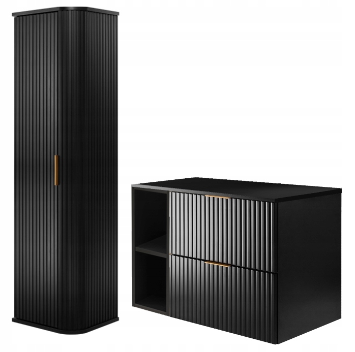 Koupelnová sada pod umyvadlo Závěsná skříňka 80 sloupků Černá Ryfle