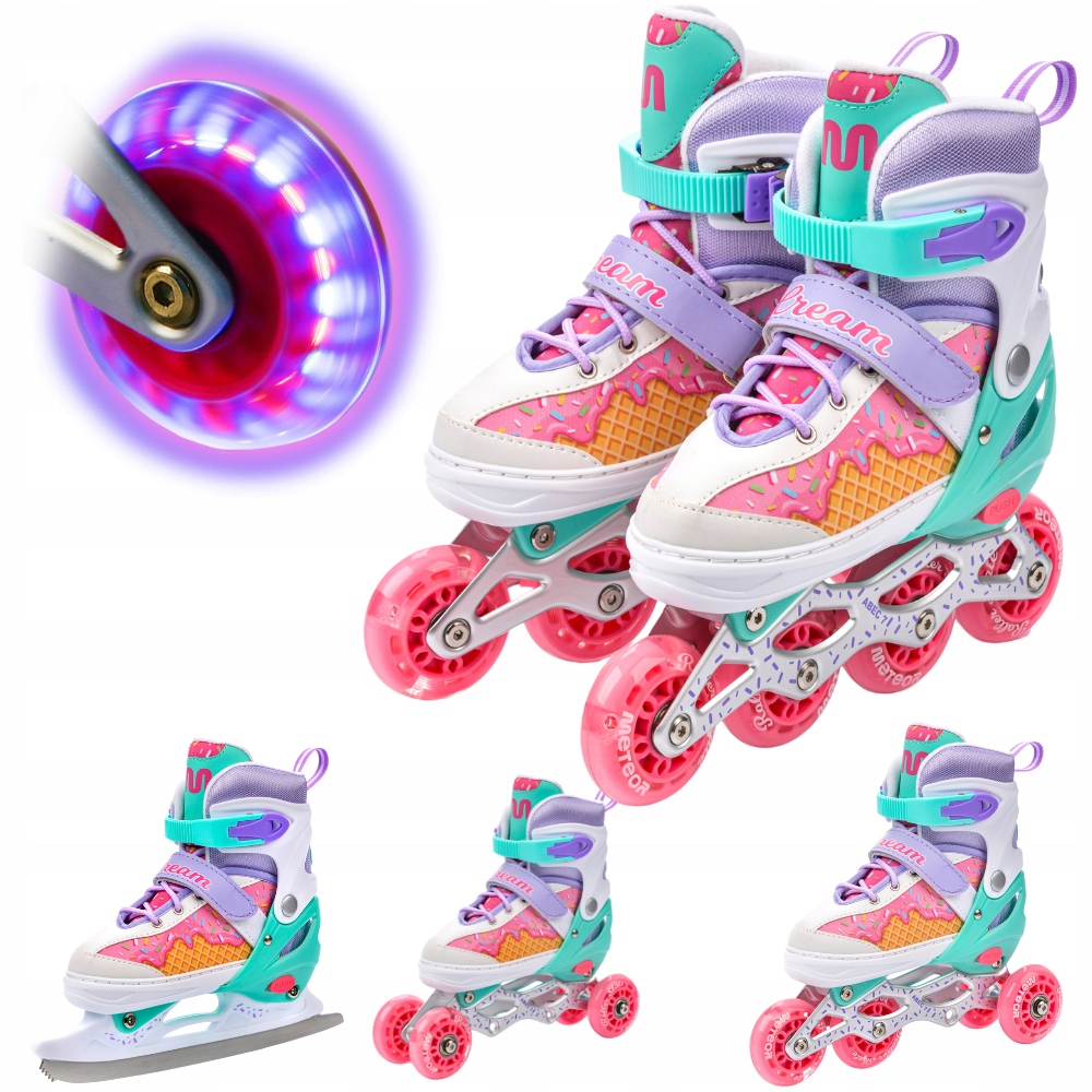 Brusle 2v1 4v1 Kolečkové Brusle Rekreační Brusle Na Led Nastavitelné Kolečkové Brusle Led 38-41 Meteor