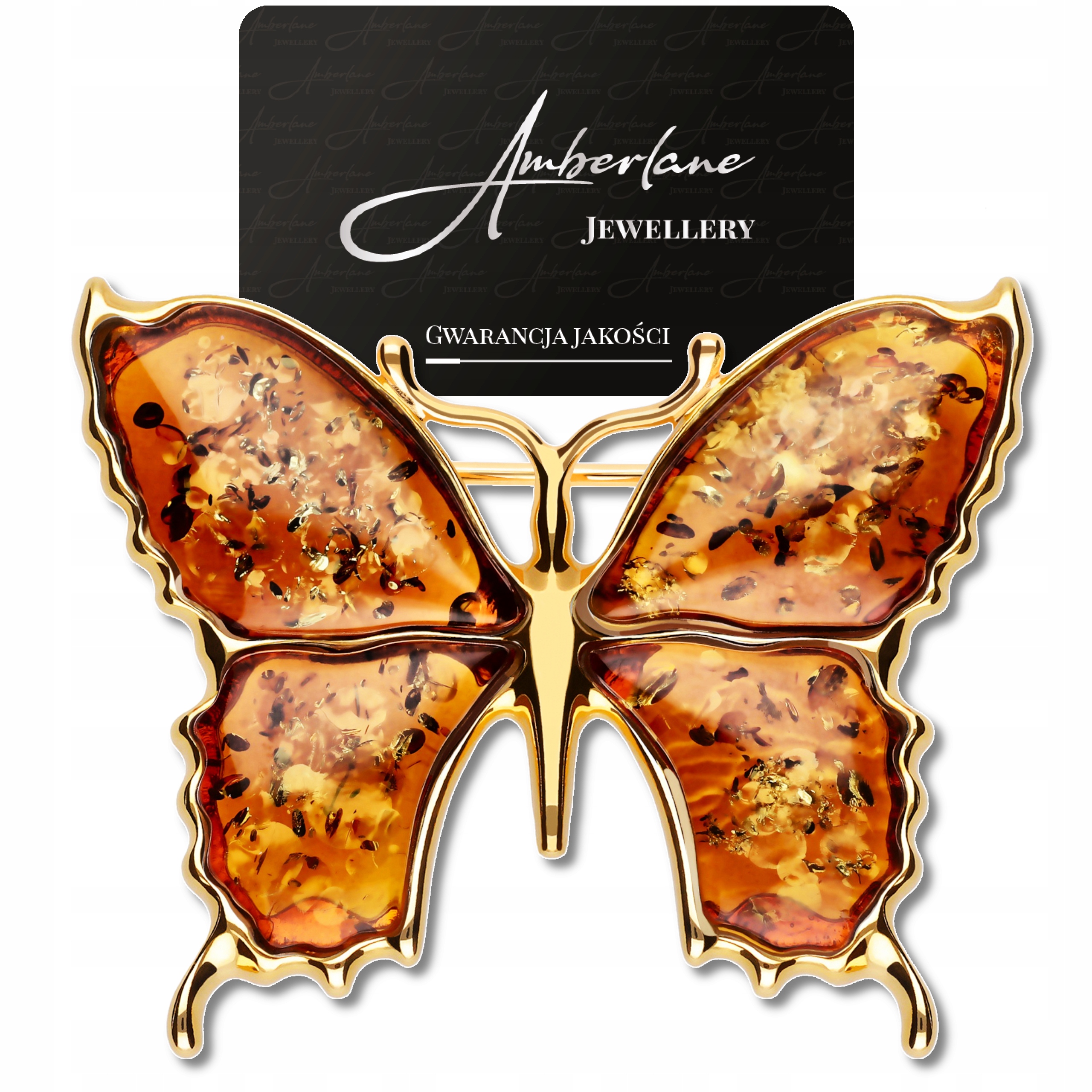 Brož Motýl stříbro 925 pozlacené Baltský Jantar přírodní *18k*