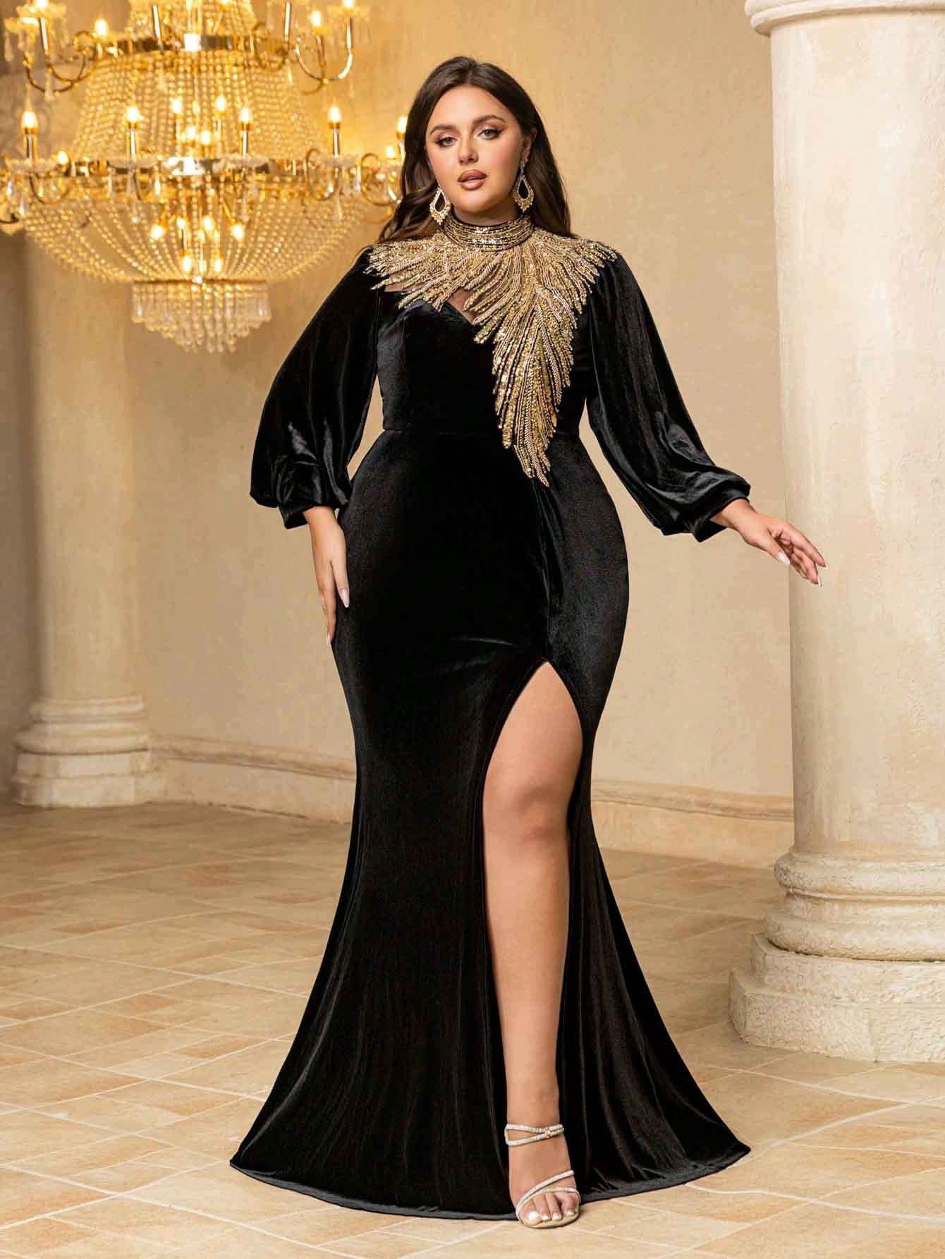 Shein Černá Elegantní Šaty S Flitry Plus Size 48 1 Ma