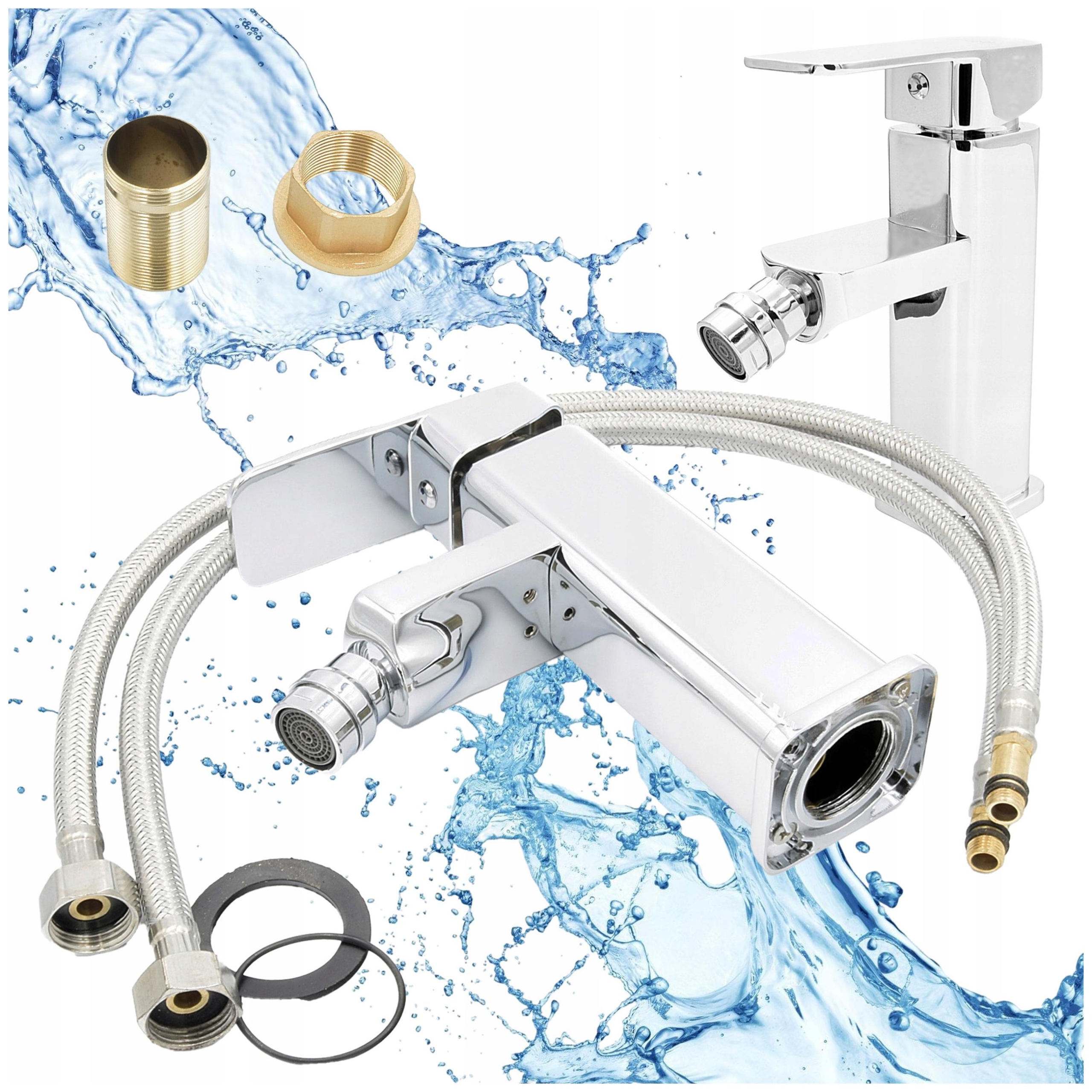 Bidetová Baterie Chrom Sada Mosaz Čtvercová Koupelnová Sada Caro Komplet