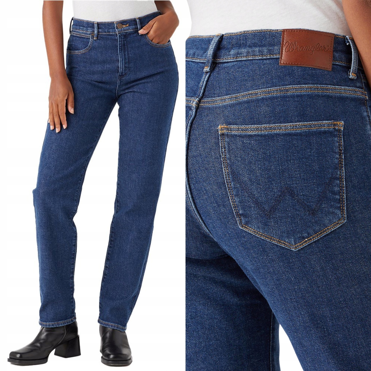 Wrangler Straight Dark Turn vysoké jednoduché dámské džínové kalhoty W27 L32