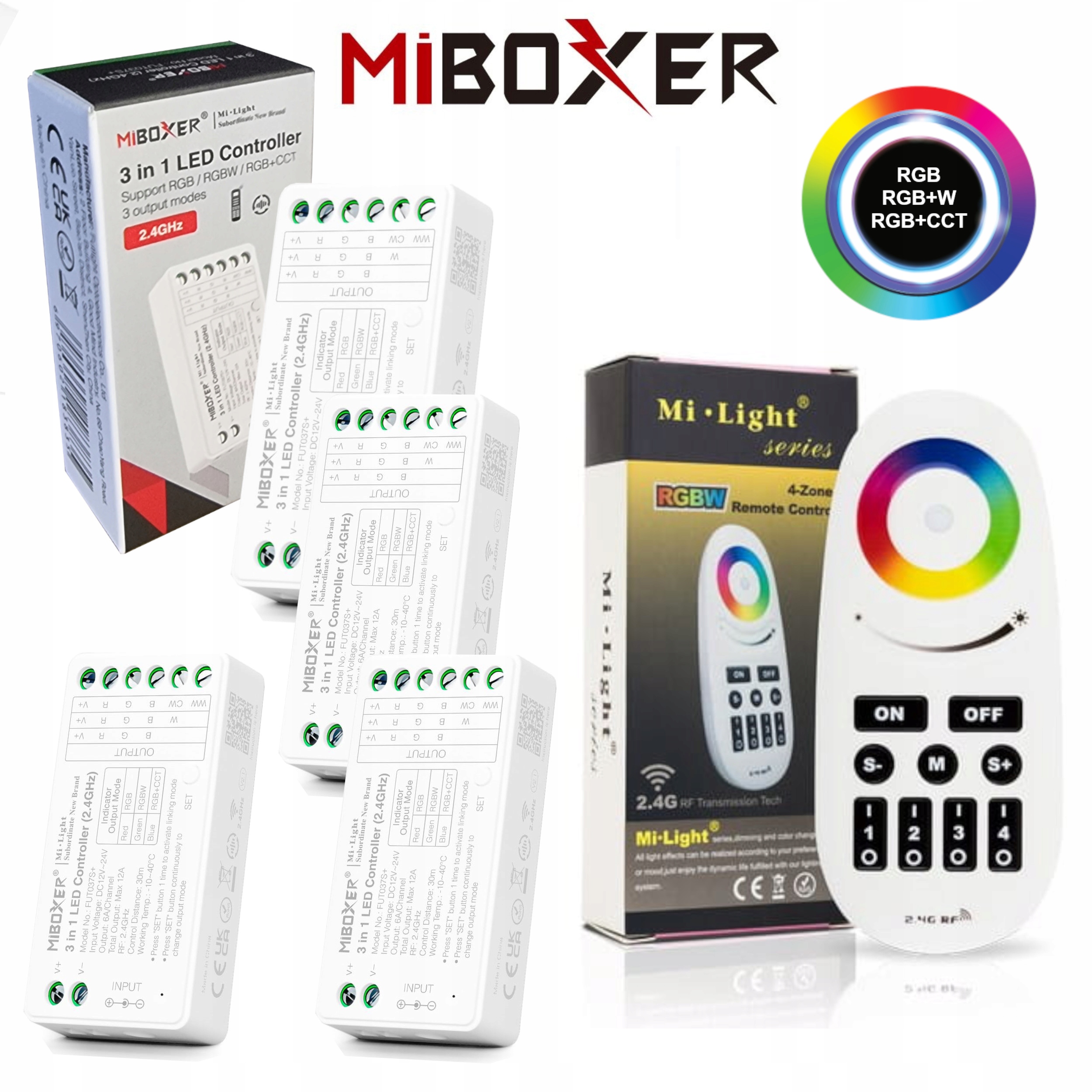Sada Ovládačov Pre Led Pásky Rgbw Rgbcct 3v1 Diaľkový Ovládač 4x FUT037S+