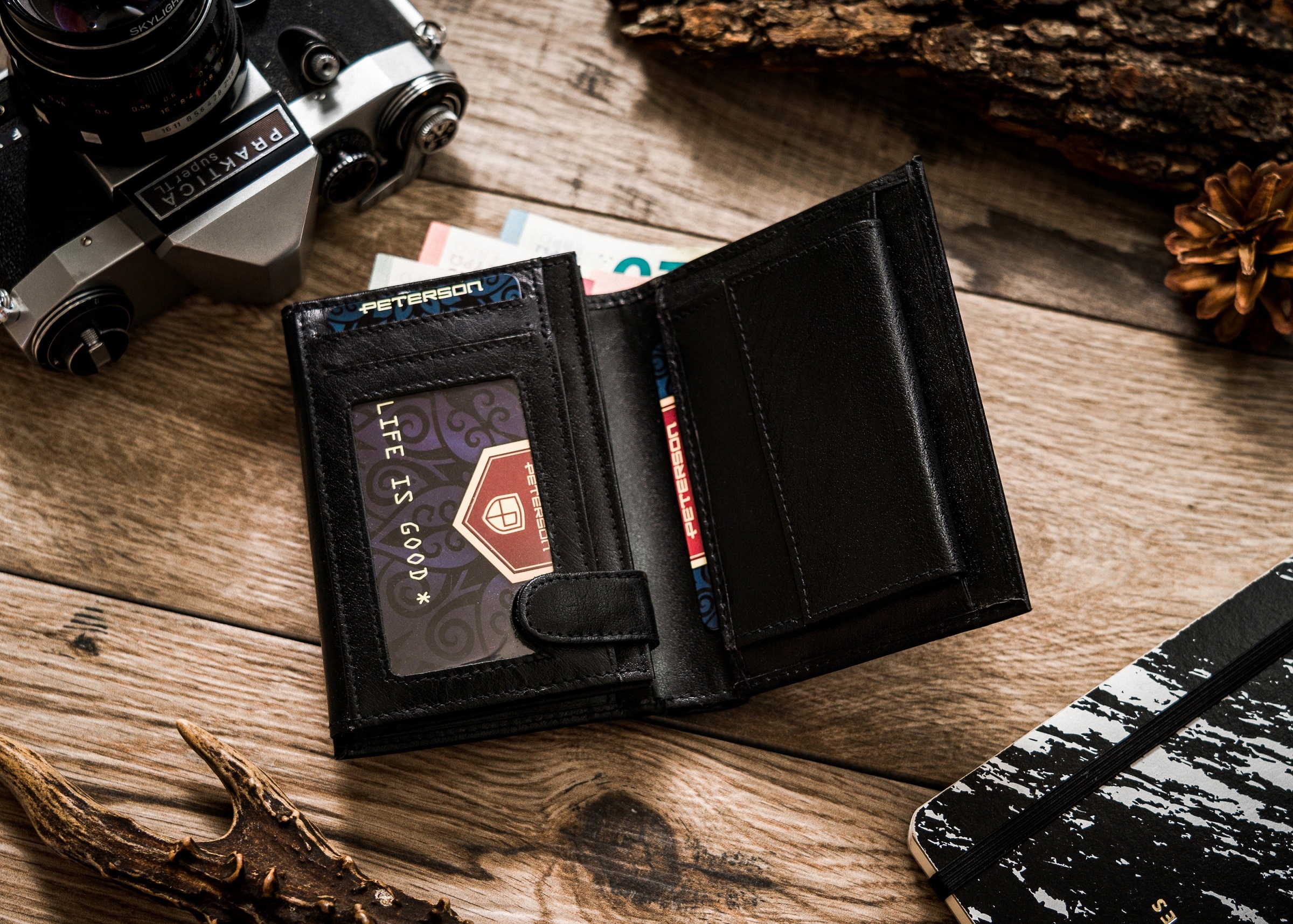 PETERSON PORTFEL SKÓRZANY MĘSKI OCHRONA KART RFID Marka Peterson