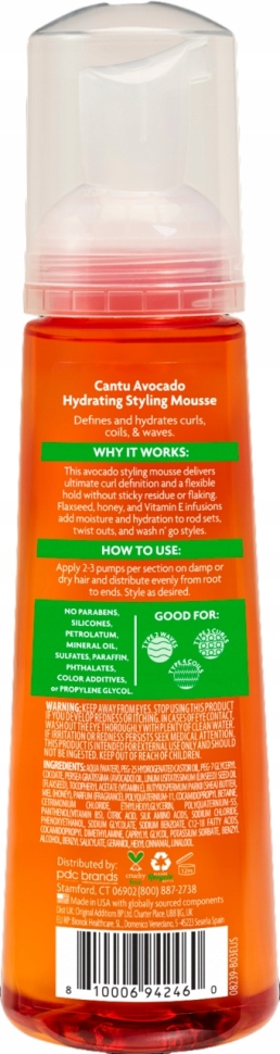 CANTU AVOCADO HYDRATING PIANKA DO WŁOSÓW 248 ML Stan opakowania oryginalne