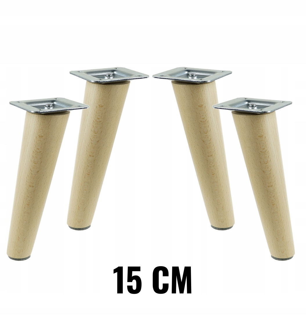 

4 Nogi skośne 15 cm lakier buk z blachą montażową