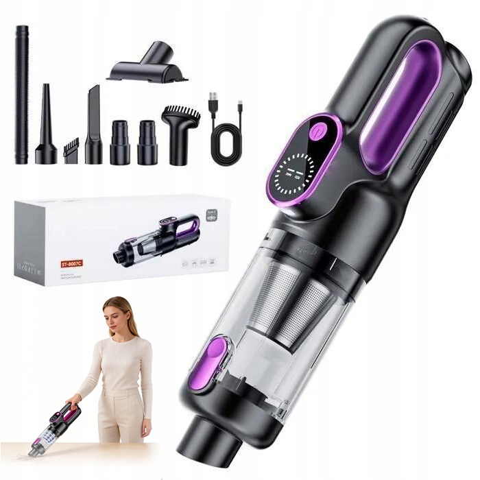 Akumulátorový ruční vysavač, 12000Pa 2 v 1 vysavač do auta Fialový