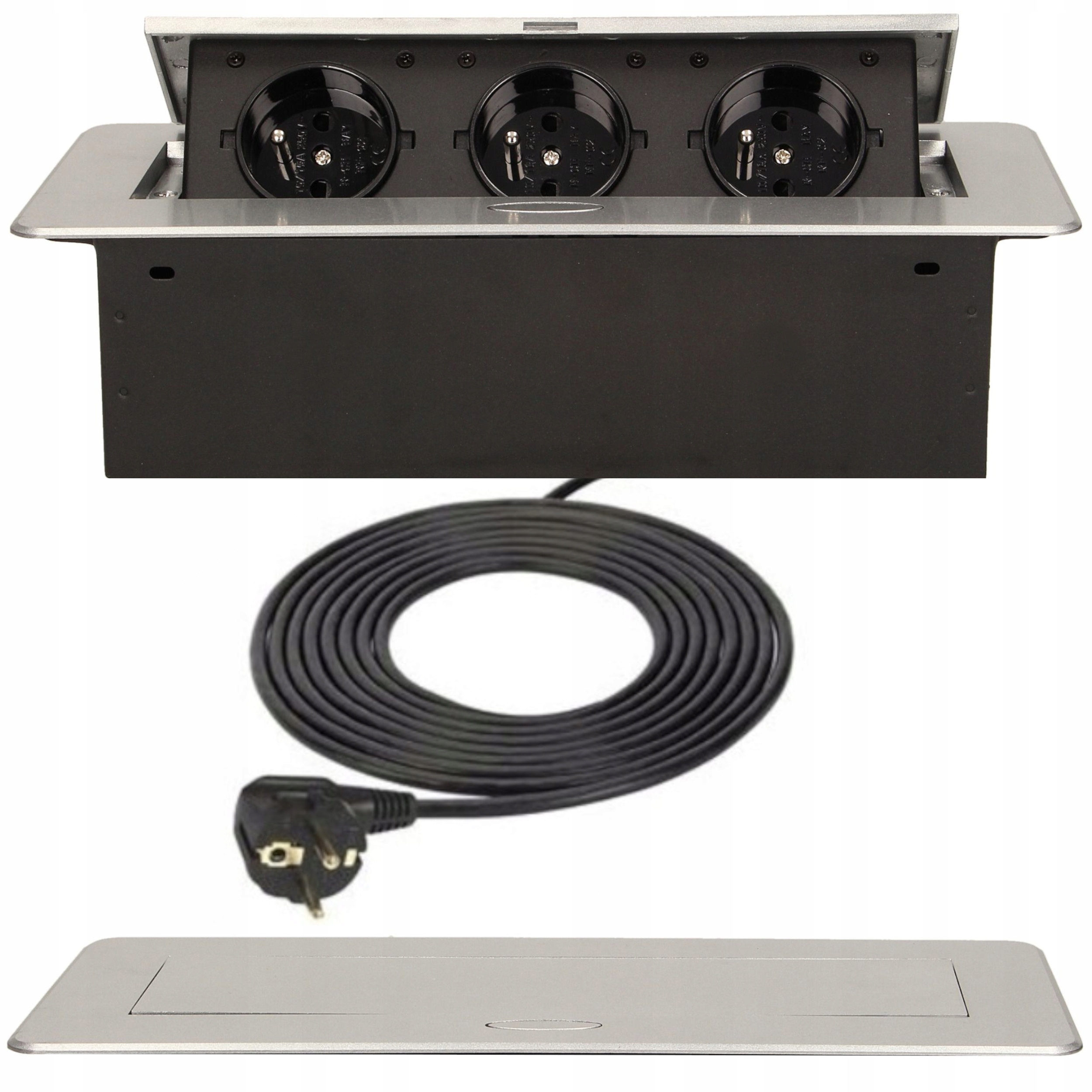 Gniazdo Wpuszczane W Blat 3x230V Szare 3m Kabel