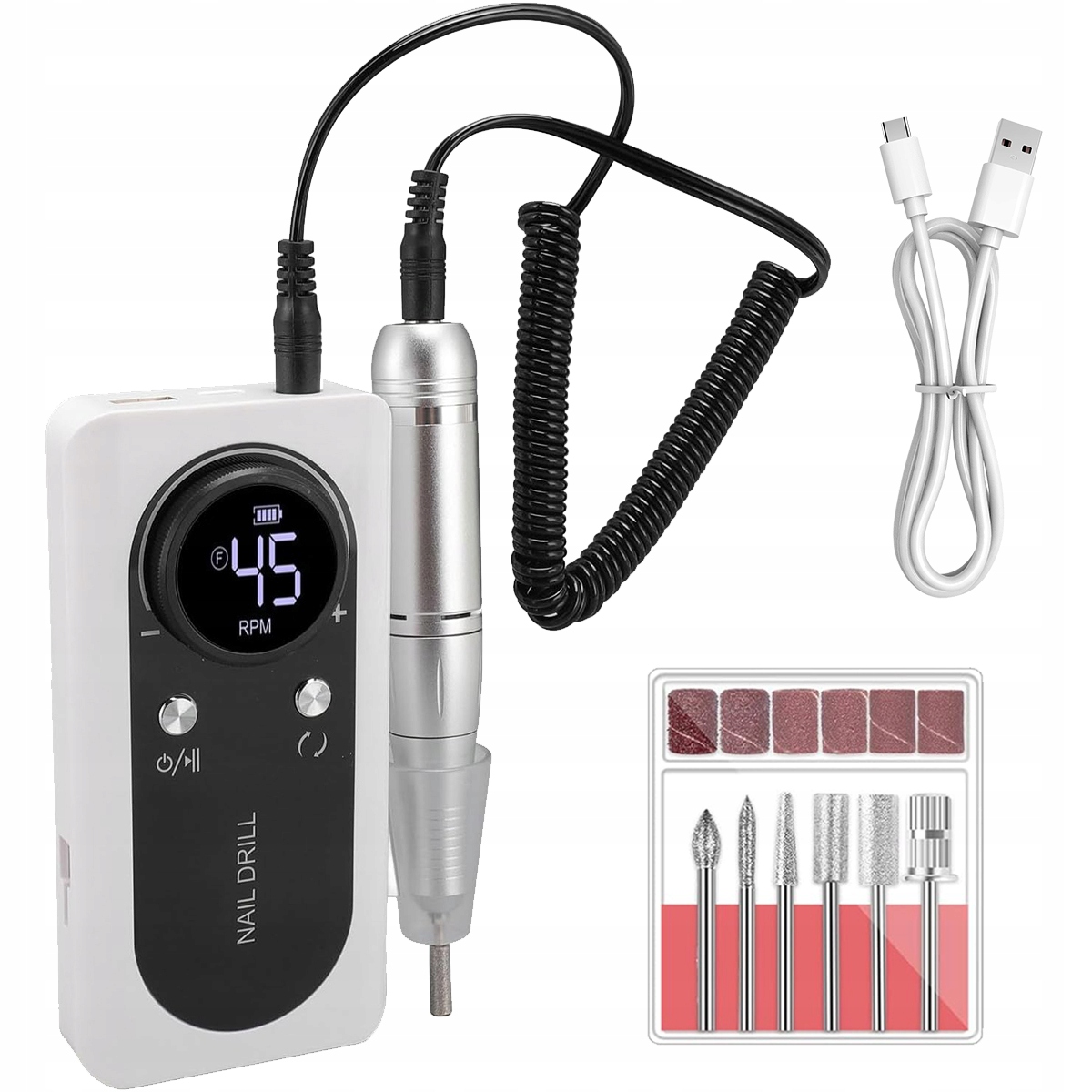 Bruska Na Nehty Manikúra Pedikúra Profesionální Sada Fréz 2000 mAh