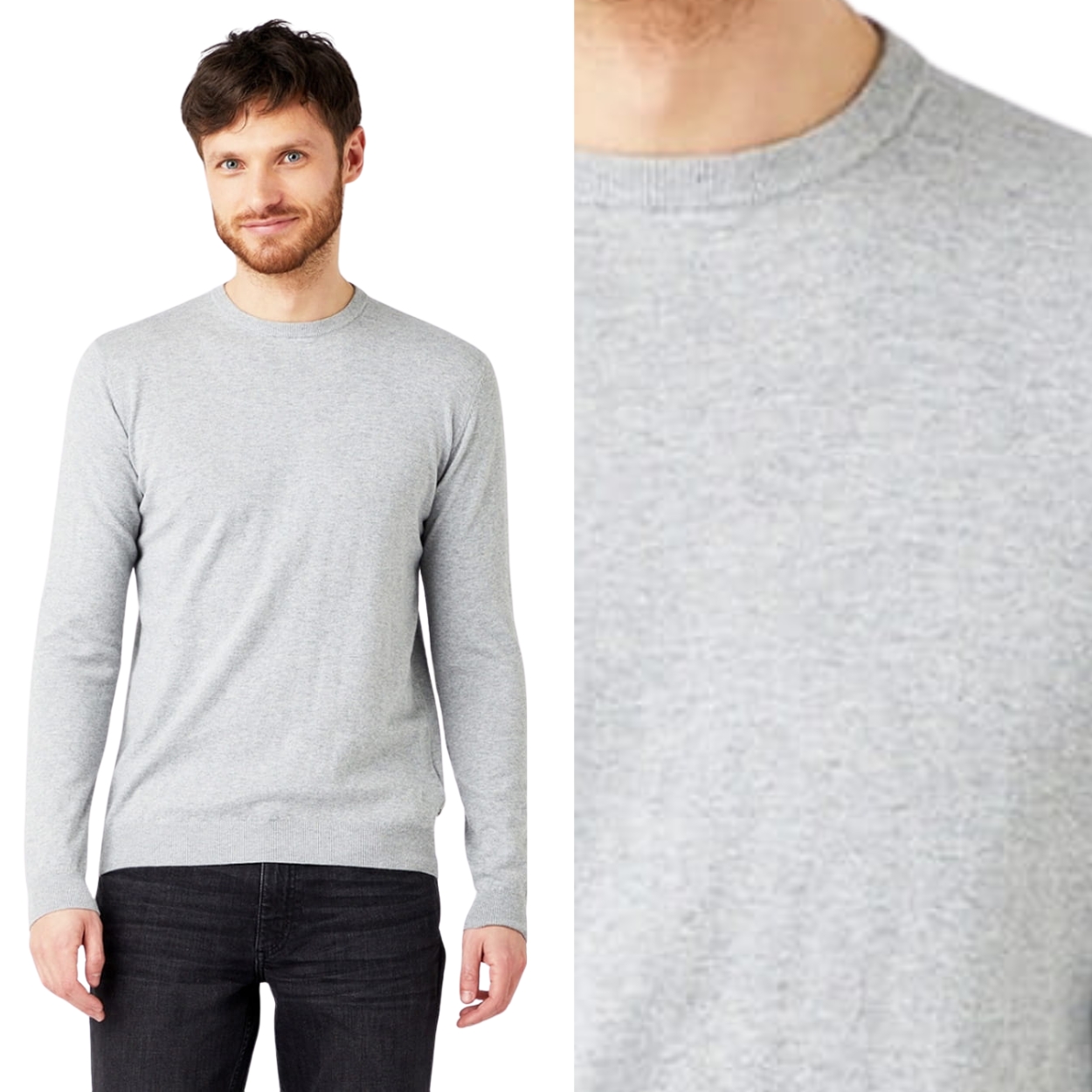 Wrangler Crewneck Knit Grey Melee šedý bavlněný pánský melírovaný svetr XL