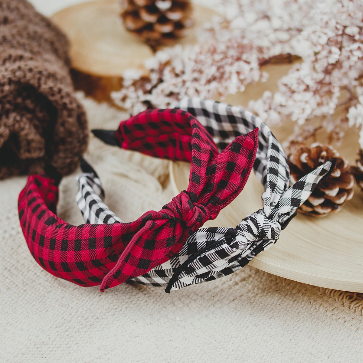 OPASKA do włosów PIN UP czerwona KRATA kokarda Model 37898