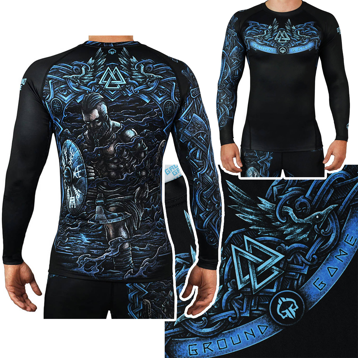 Rashguard męski z dlugim rękawem Ground Game Viking Czarny r. M