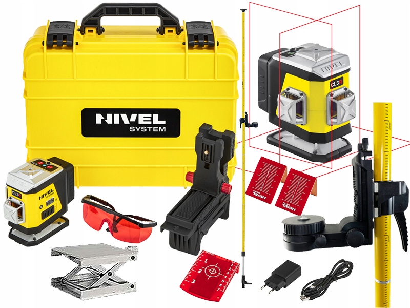 Laser krzyżowy 3x360 Nivel System CL3R tyczka dalmierz
